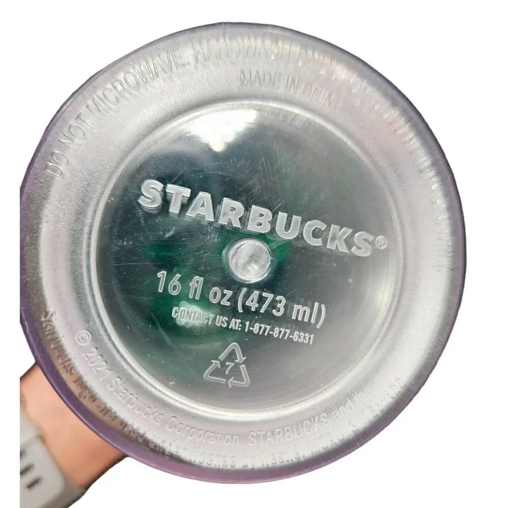 2021 Starbucks Tumbler Cup 16 ozs Seal‎ Lid Straw Green Orange Floral Tropical